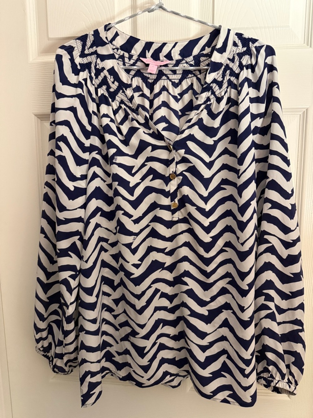 Lilly Pulitzer Navy and White Chevron-Pattern Long Sleeve Tunic